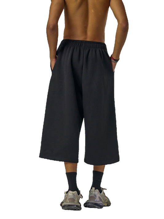 EMBROIDERED JERSEY JORT - BLACK