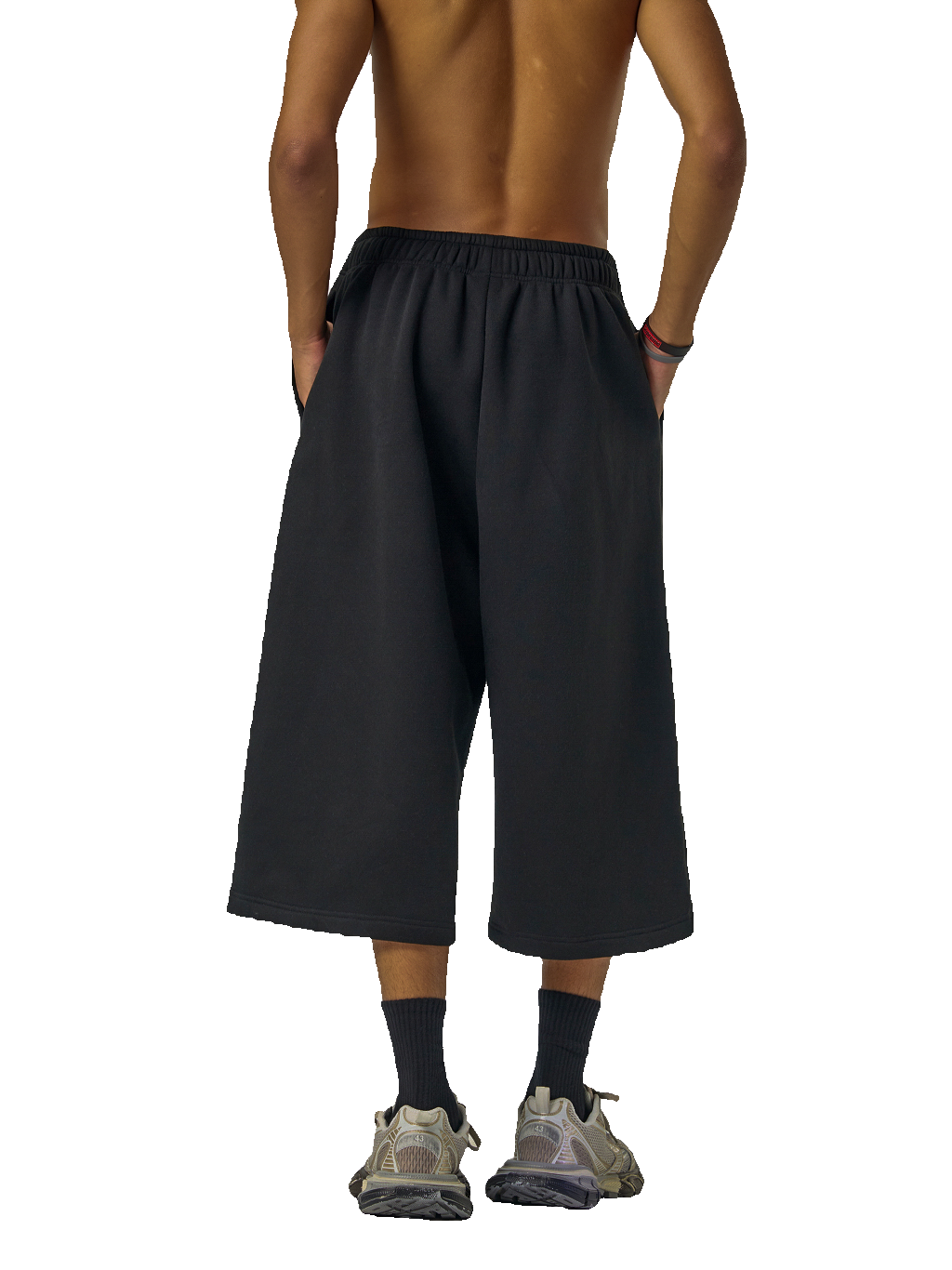 EMBROIDERED JERSEY JORT - BLACK
