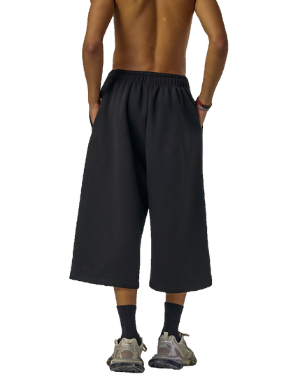 EMBROIDERED JERSEY JORT - BLACK