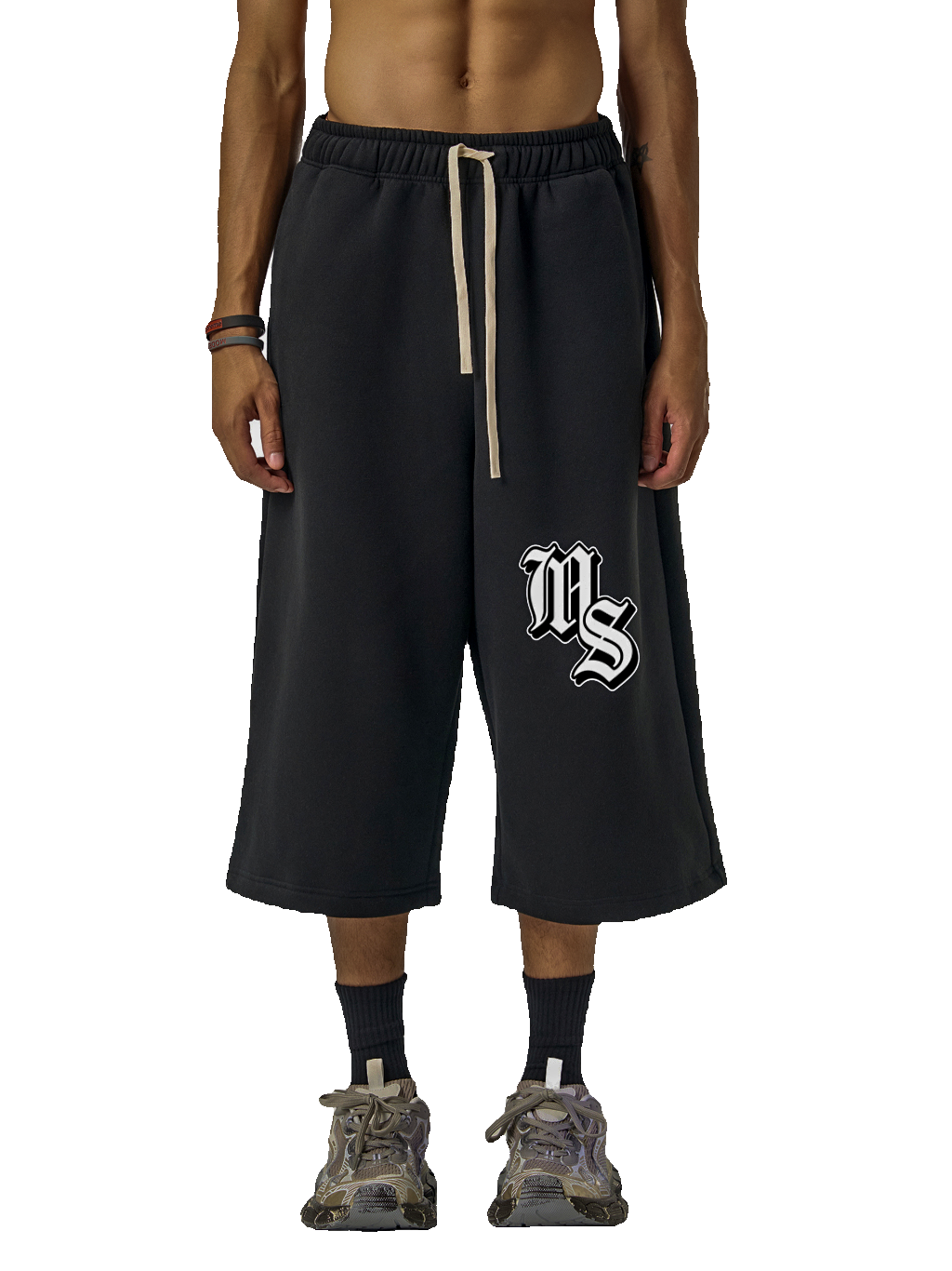 EMBROIDERED JERSEY JORT - BLACK
