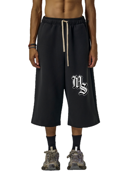 EMBROIDERED JERSEY JORT - BLACK
